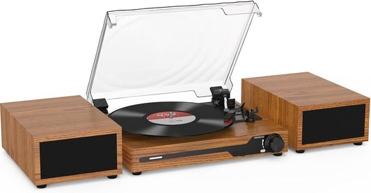 Platenspeler - Geïntegreerde Luidsprekers - Vintage Fonograaf - met Bluetooth 5.3 Ondersteunt - 2 Dubbele Stereoluidsprekers - 3 Snelheden - AUX - RCA - USB - Draadloos Afspelen - Hout - Goud