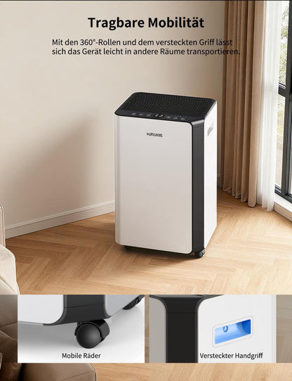 Elektrische luchtontvochtiger – Luchtontvochtiger – Ontvochtiger – Ruimteontvochtiger – Kelderontvochtiger – 20 Liter per Dag voor Ruimtes tot 60 m² – Wifi- en App-bediening met 3 Bedrijfsmodi