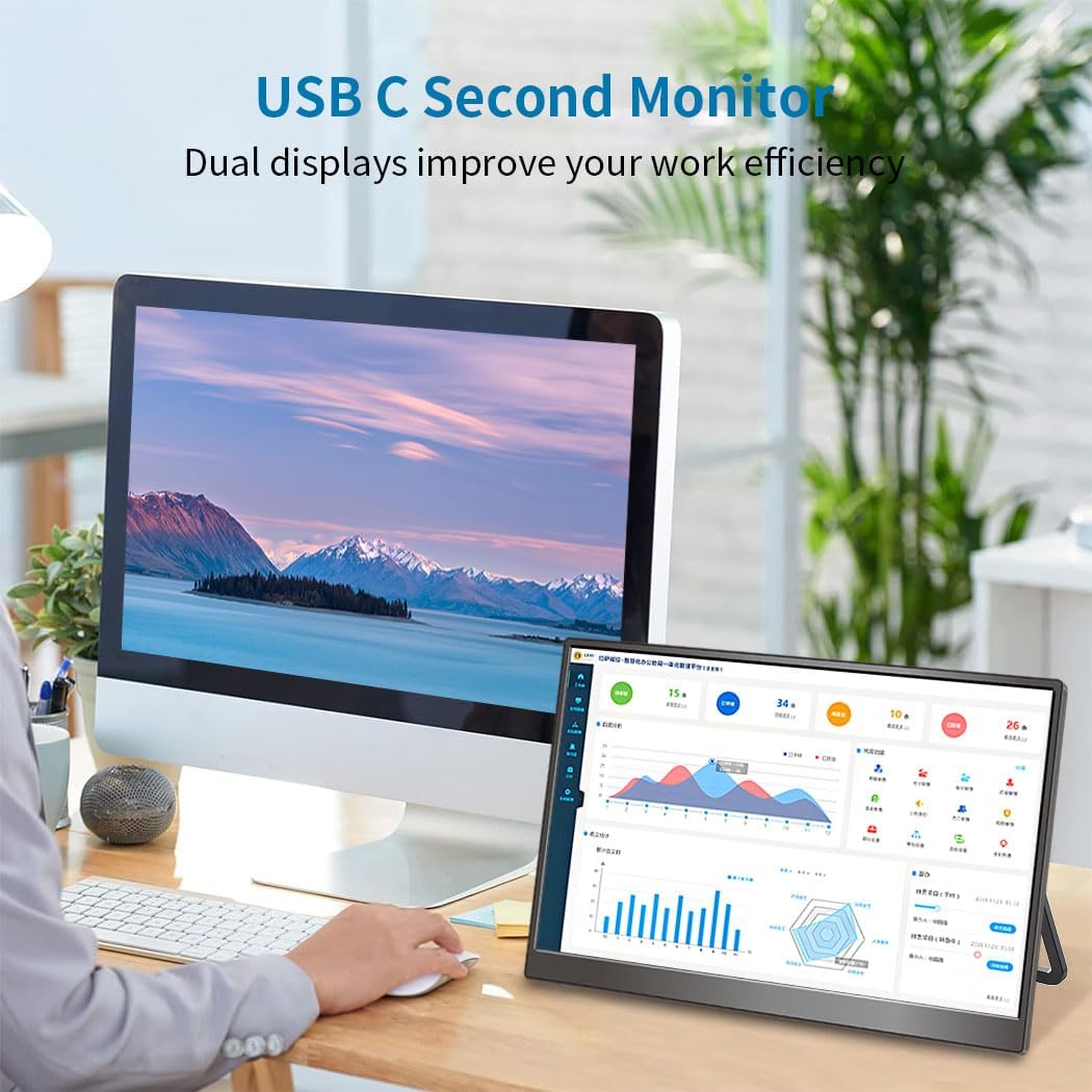 Draagbare monitor Touchscreen 14 inch, USB-C & FHD extern display 100% sRGB anti-schittering oogverzorging, privacybescherming, laag vermogen, VESA monteerbare reismonitor voor laptop/Mac/Gaming
