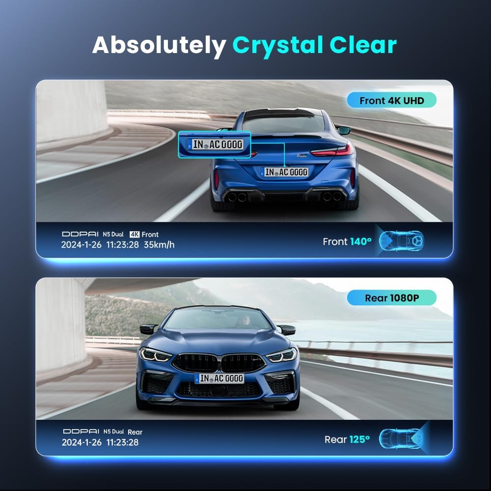 Dashcam Auto Voor en Achter – Dual Dashcam – Dubbele Dashcam – Autocamera – Voor en Achtercamera – 4K Voor, 1080P Achter – 32GB Intern Geheugen