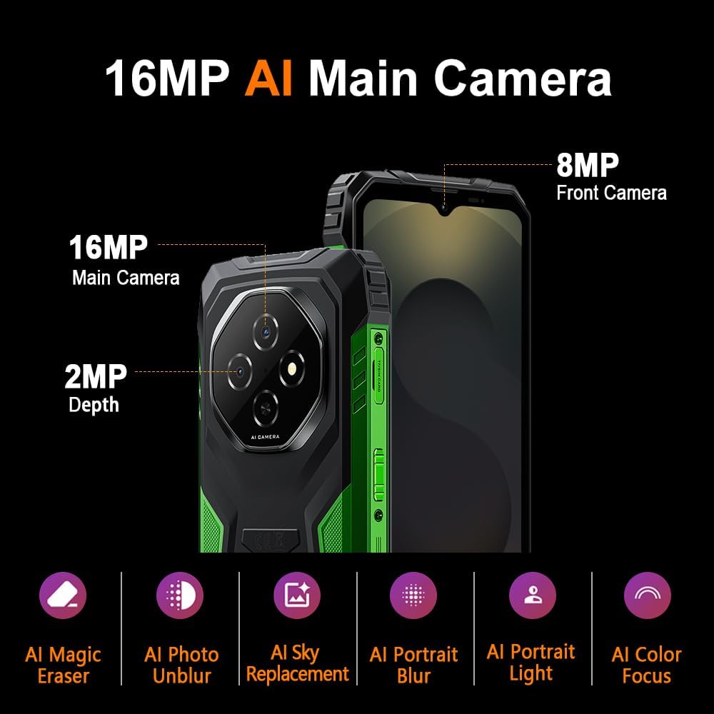 Blackview Fort 1 Android 15 Outdoor mobiele telefoon zonder abonnement, 2025, 18 GB + 256 GB outdoor smartphone 4G, 16MP AI camera, 6,56 inch HD+ beeldscherm, 10000 mAh, IP68 waterdicht