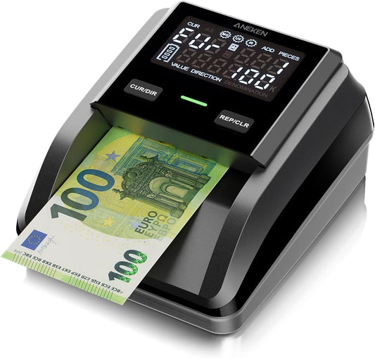 Aneken AL-139 Bankbiljettencontroleur met 2,8 inch digitaal scherm, valsemgeldzoeker met totale waarde en additiefunctie, 4-weg oriëntatie en traceerbare opnames, compatibel EUR/USD/GBP enz