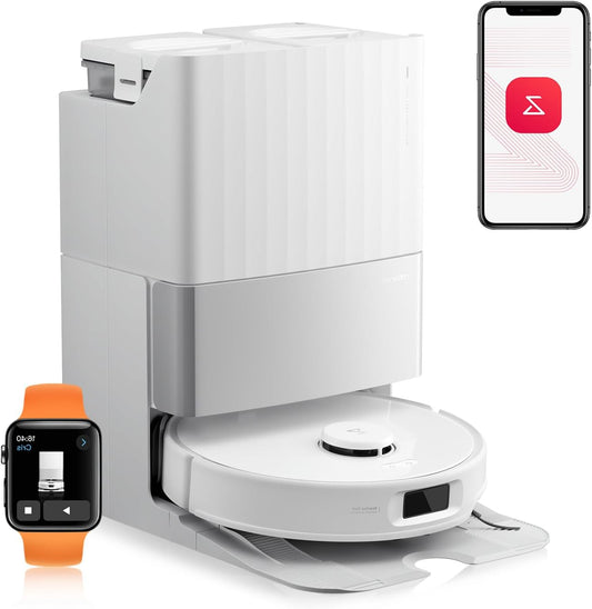 roborock Qrevo Edge S5A Robot Vacuum Cleaner with Mop Function, Double Anti-Klit System, 18,500Pa, FlexiArm Design for Edge Cleaning, Removable Mop, 75°C Hot Water Mop Wax (White) - QUORE