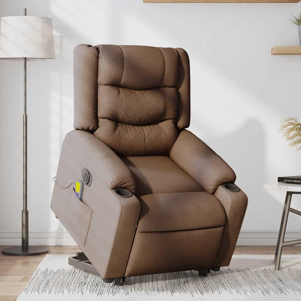 Massagestoel – Elektrische Relaxstoel – Televisiestoel – Ligstoel – Opstahulp – Elektrische Ligfunctie – Bruine Stof – Kantelbaar tot 135°