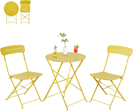 Grand patio Bistrotafel met 2 stoelen, balkonmeubelset, 3-delig, terrasmeubels, weerbestendig, bistroset, balkon, tuin, meubelset voor klein balkon (geel)