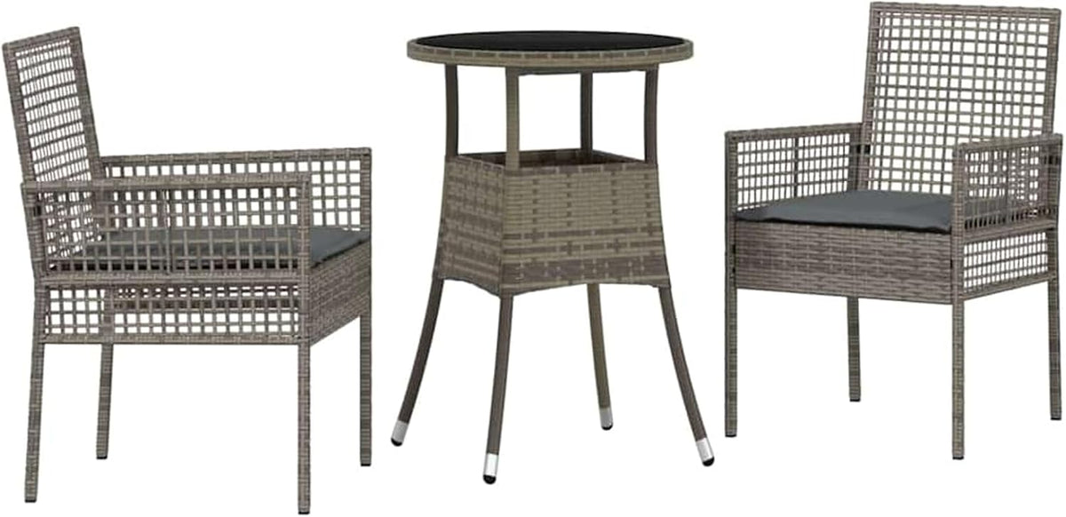 Gecheer Garden Furniture Set, Durable Poly Rattan Dining Set with Rectangular Table, 60 x 75 cm, Grey, Weatherproof, for Two People, Ideal for Balcony and Patio 3334945 - QUORE