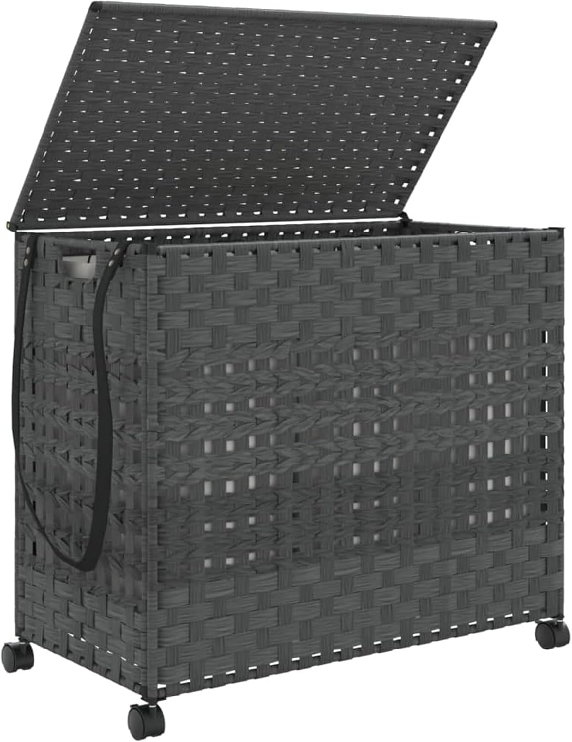 Gecheer Laundry Basket with Wheels, Grey, 66 x 35 x 60 cm, Rattan, Laundry Basket, Laundry Basket, Laundry Basket for Baby Clothing, Bed Linen, Shoes 372046 - QUORE