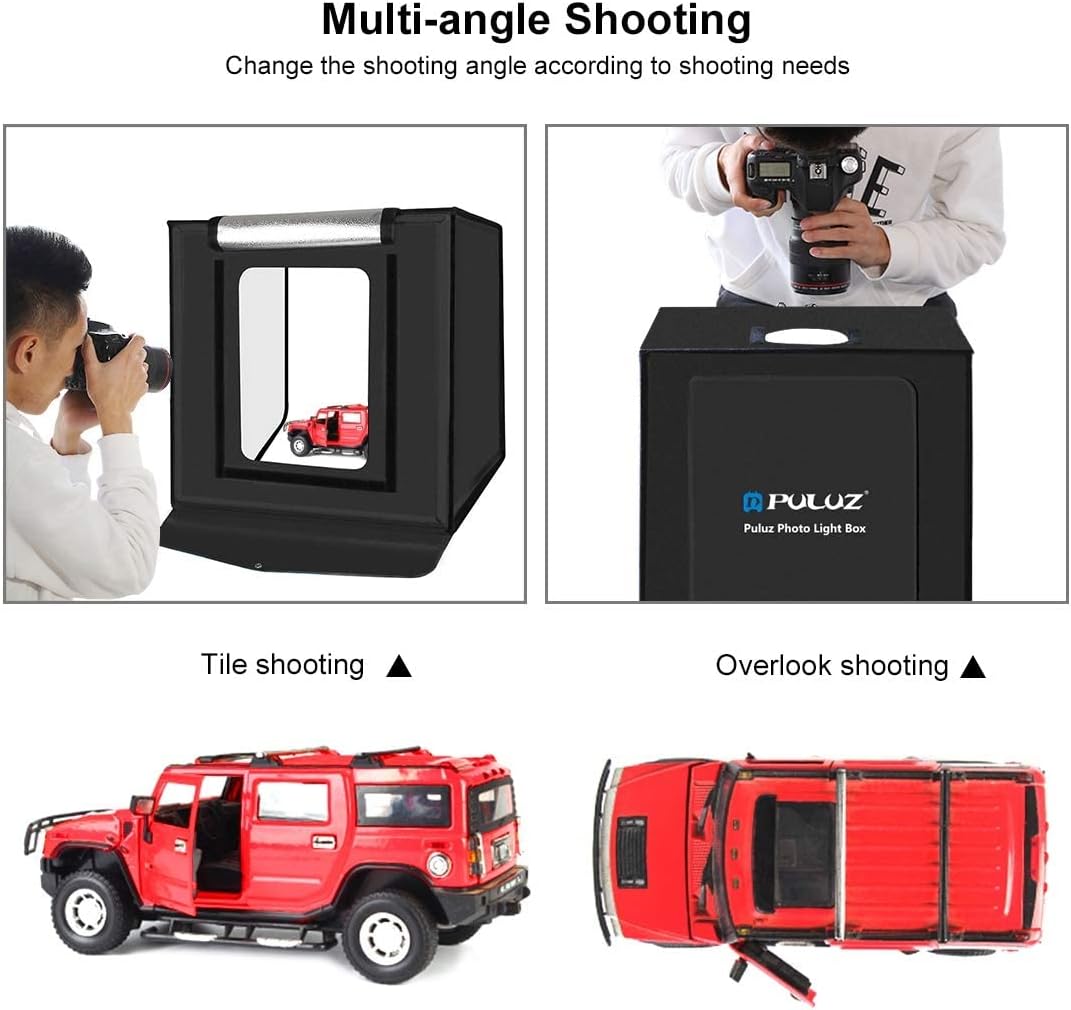 PULUZ Fotostudio 23,6 '/60 cm, wit licht, dimbaar, lichttent, draagbare opvouwbare studiobox voor zakelijke productverkoopartikelen online met zachte doek, 2 lichtborden en 3 pvc-kleuren, 3 vlies-achtergronden