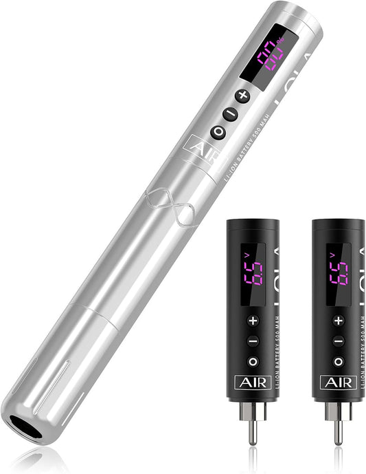 EZ Draadloze Tatoeage Machine - Permanente Makeup Tatoeage Pen Machine met 3 stuks Batterijvoeding voor Tatoeëerder en Tatoeage Beginner (LOLA AIR Zilver)