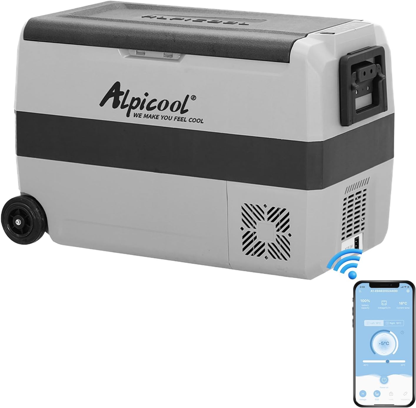 Alpicool T50 elektrische compressor Koelbox/vriesbox, 50L Mini koelkast 12/24 V en 230 V, Autokoelkast voor auto, vrachtwagen, camping met stopcontact en USB-poort, twee zones