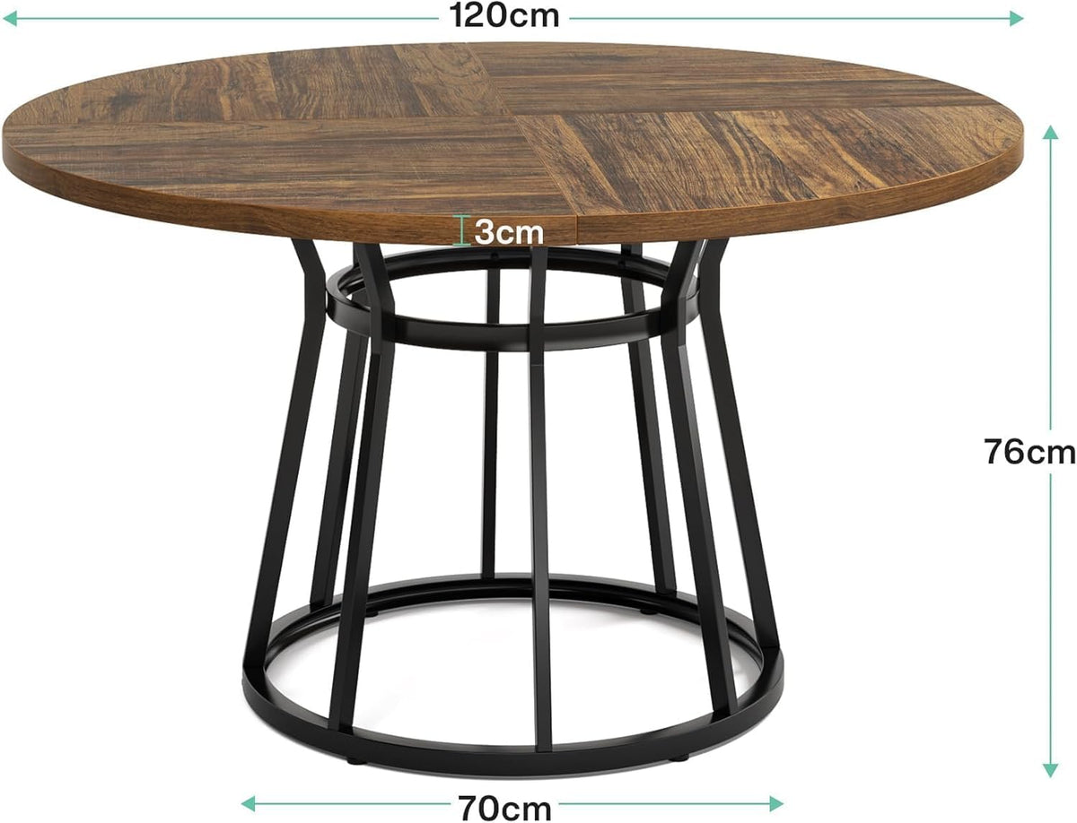 Ronde Eettafel – Eettafel Rond – Keukentafel – Ontbijttafel – Tafel 120 cm – Robuust Metalen Onderstel – 4 Personen