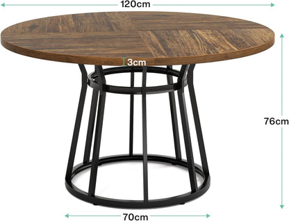Lailang 120cm Eettafel, Eetkamertafel Rond, Kitchen Dining Table, Houten Eettafel, Dining Table For 4, 120 x 120 x 75 cm, Brown Black