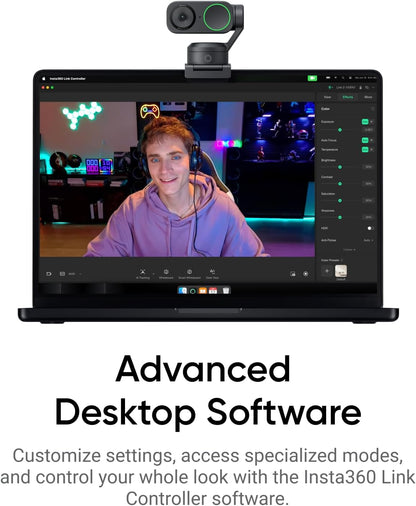Insta360 Link 2 Arctic White - PTZ 4K webcam voor pc/Mac, 1/2" sensor, AI-tracking, HDR, AI-ruisonderdrukkende microfoon, gebarenbediening voor streaming, videogesprekken, gaming, werkt met zoom
