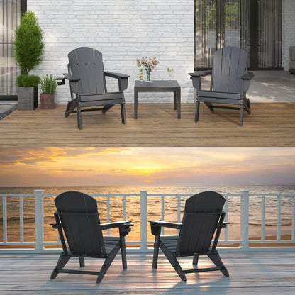 Adirondack Folding Chair for Garden, Patio or Deck - Arm Rests and Cup Holder - Lightweight, Weatherproof - Stylish, Durable Outdoor Furniture for Fire Pit, Beach, Poolside, Porch (Black)