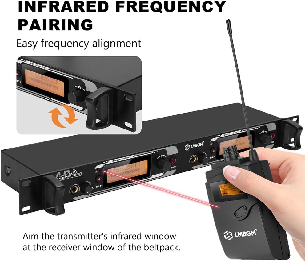 Draadloos In-Ear Monitorsysteem – In-Ear Monitor – In-Ear Bewakingssysteem – Draadloze Monitor – Podium Monitor – 2 Kanalen, 6 Bodypack-Ontvangers – Minder Dan 5 Ms Latentie – UHF PLL 550-580 MHz