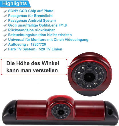 Top Mount Remlamp Omkeren Achteruitrijcamera Nachtzicht Backup Camera+7 "LCD Monitor voor Van Fiat Ducato 2006/Peugeot Boxter 2006/Citroen Jumper 2006 (18mm Top Lens)