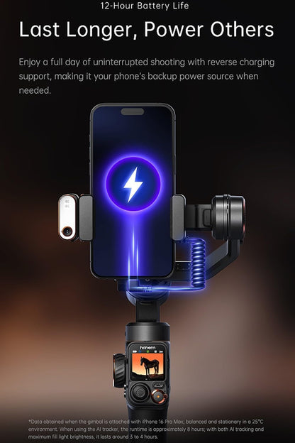 hohem iSteady M7 AI Tracking Gimbal Stabilisator voor Smartphone, 3-assige Telefoon Gimbal met Vullicht en 1.4" OLED Afneembare Touchscreen Afstandsbediening, Ingebouwde Verlengstang voor Vlogging