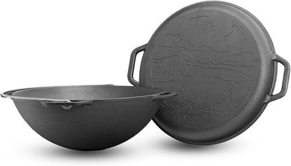 4BIG.fun Kazan Cast Iron Casserole, 15 Litres with Lid, Casserole, Wok Pan, Grill, Cast Iron, Camping Pot, Asian Wok, Traditional Cast Iron Pan, Grill Wok