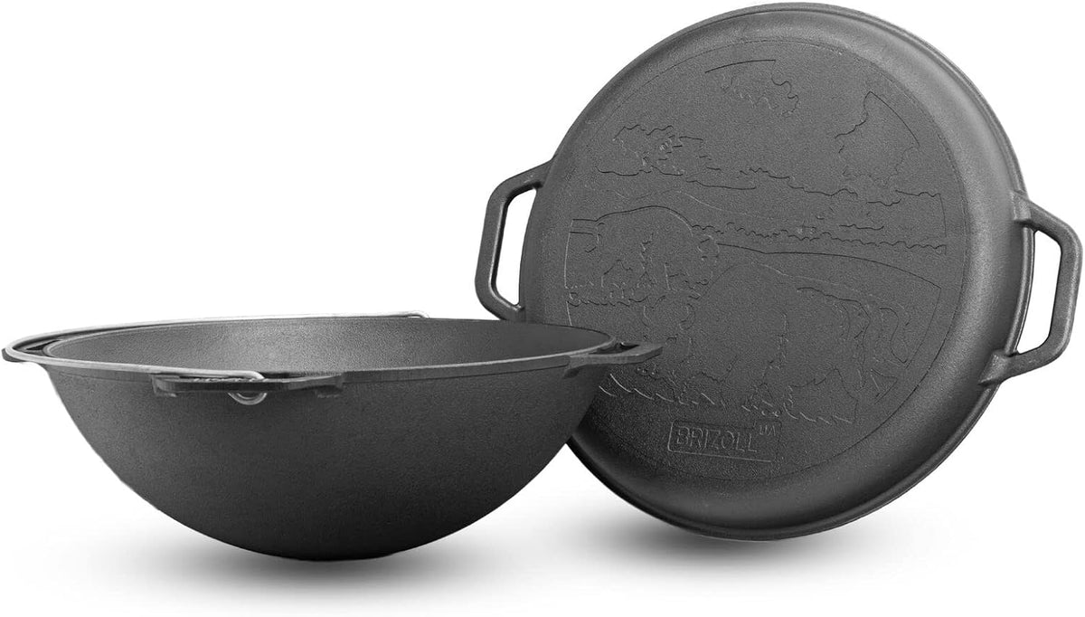 4BIG.fun Kazan Cast Iron Casserole 12 Litres with Lid, Frying Pan, Wok Pan, Grill, Cast Iron, Camping Pot, Asian Wok, Traditional Cast Iron Pan, Grill Wok