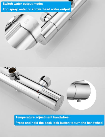 Douche Systeem Met Thermostaatkraan – Thermostatische Douchekraan – Regendouche – Badkamerkraan – Mengkraan – Glanzend Chroom – Constante Watertemperatuur – Veilig En Duurzaam