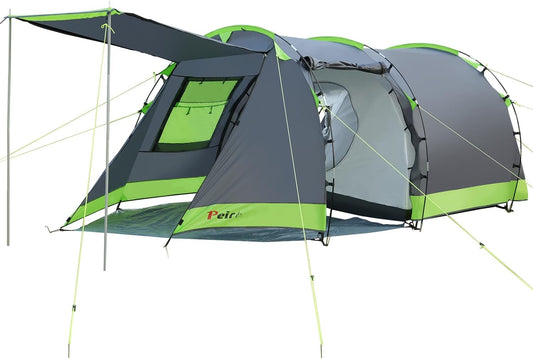 Tunneltent voor 4 personen, tipi-tent, grote campingtent met slaapcabine, 3000 mm waterdichte familietent, huistent met 3 ingangen, glamping-tent met afneembare tentbodem