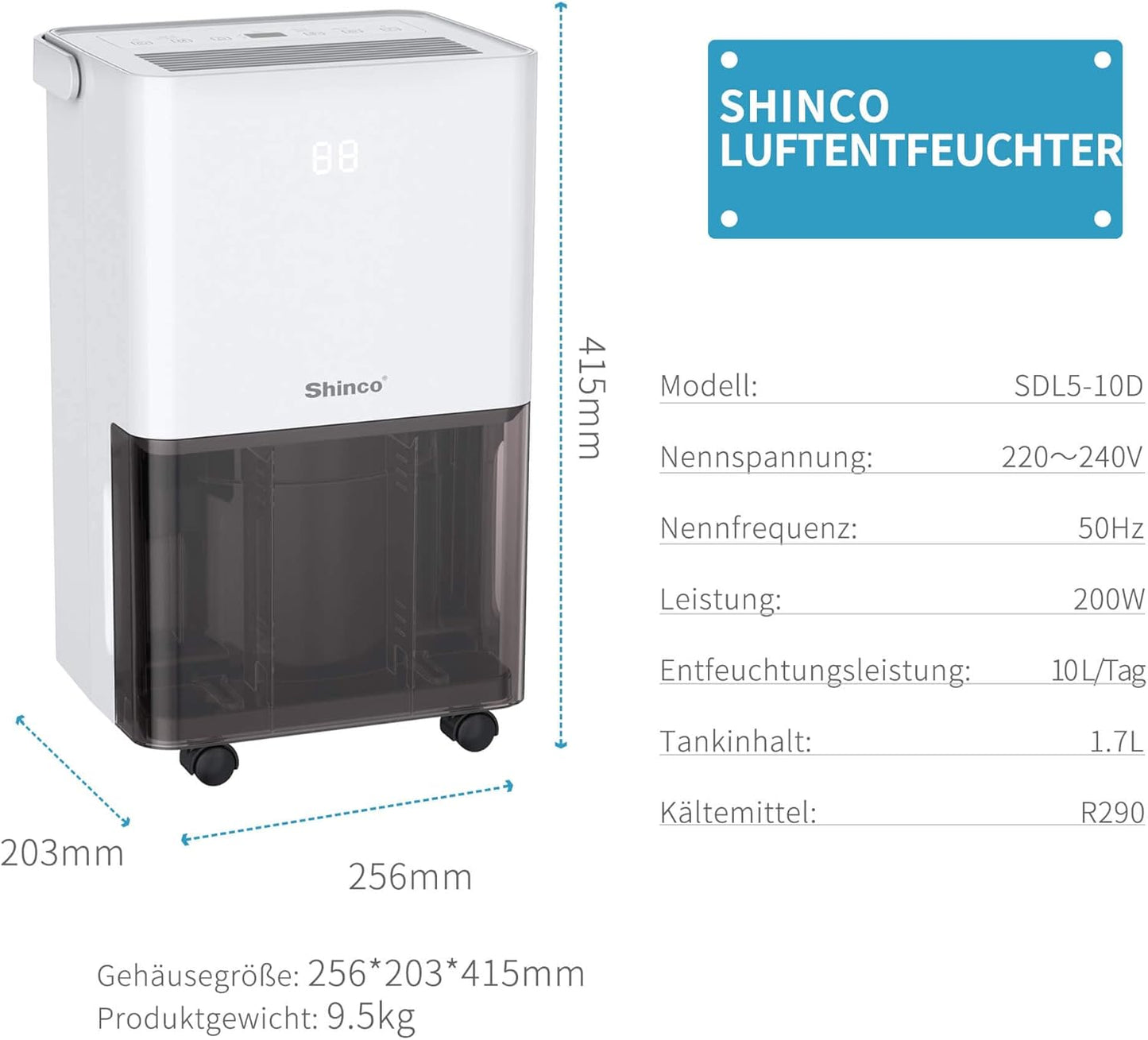 Luchtontvochtiger – Ontvochtiger – Kamerventilator – Vochtvreter – Vochtregelaar – Stil – 10 Liter per Dag – Geschikt voor 15 m²
