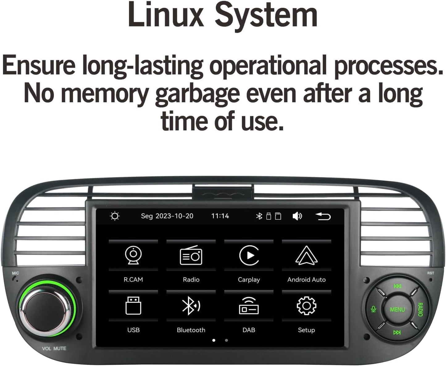 Carplay/Android für Fiat 500 2007-2015 Autoradio Bluetooth/FM/AM RDS (Zwart)