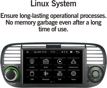 Carplay/Android für Fiat 500 2007-2015 Autoradio Bluetooth/FM/AM RDS (Zwart)