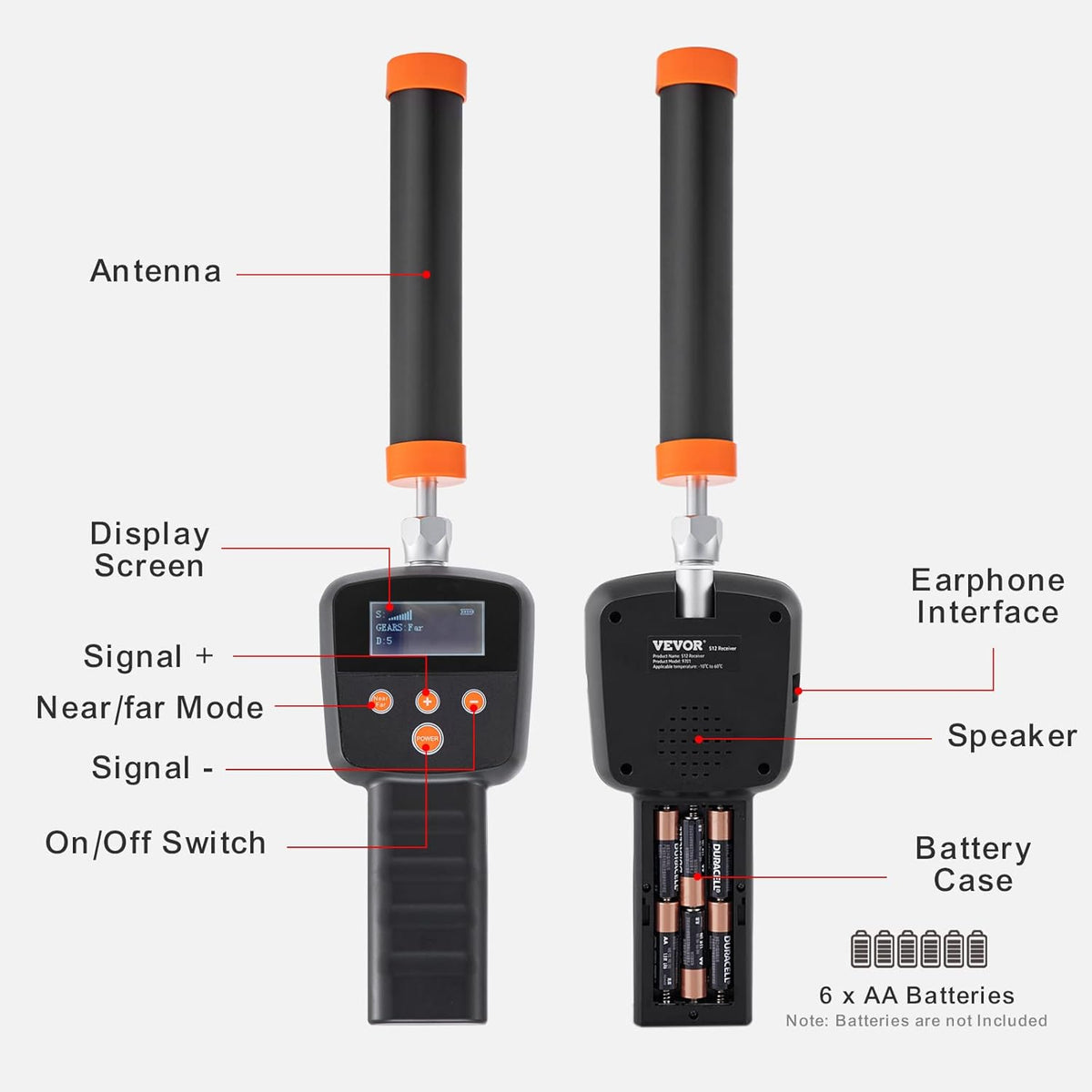 VEVOR Inspectiecamera, 9 inch, 50 m, buiscamera, 720p, kanaalcamera, 512 Hz, endoscoopcamera, 12 V, 4500 mAh lithiumbatterij, 6 uur, buisinspectiecamera, IP68, voor rioleringen, rioleringen,