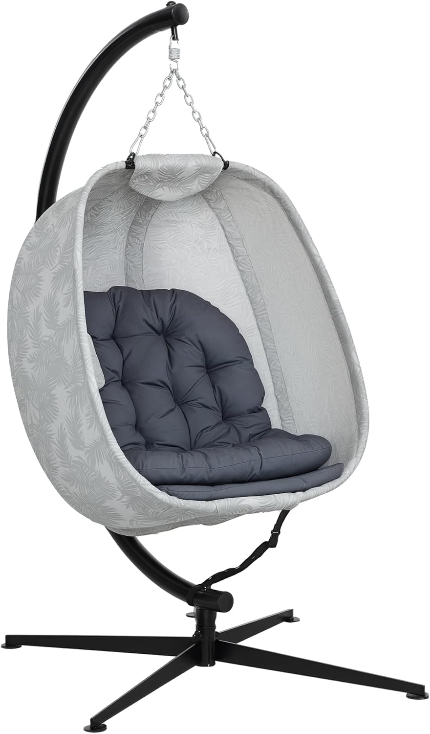 Outsunny Eiförmiger Hängesessel für den Außenbereich, Faltbar Hängeschaukel mit Gestell, Sitzpolstern, Hängematte für 1 Personen, Schaukelsessel Indoor Outdoor, Terrasse, Garten, Grau
