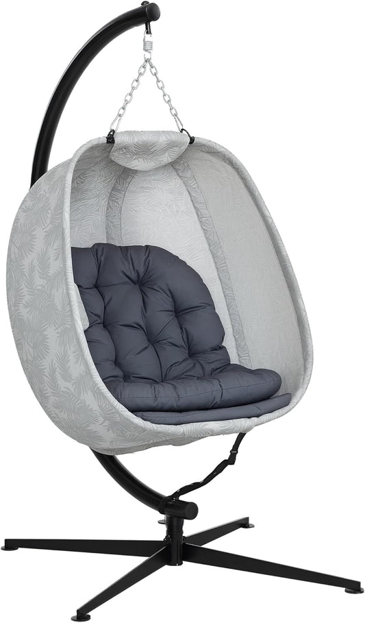 Outsunny Eiförmiger Hängesessel für den Außenbereich, Faltbar Hängeschaukel mit Gestell, Sitzpolstern, Hängematte für 1 Personen, Schaukelsessel Indoor Outdoor, Terrasse, Garten, Grau