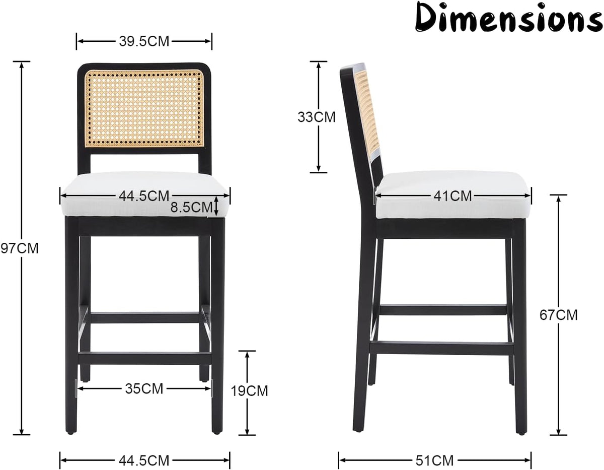 chairus Kitchen Bar Stools Set of 2 Upholstered High Stools Linen Mid-Century Breakfast Bar Stools with Wooden Legs (Black) - QUORE