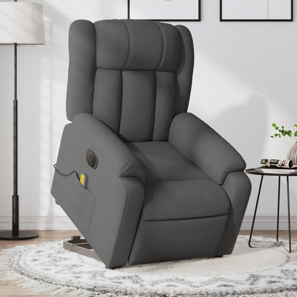 Massagestoel – Relaxfauteuil – TV Stoel – Verstelbare Stoel – Sta-op Hulp – Elektrisch Kantelbaar – 6-Punts Vibratiemassage – Donkergrijze Stof