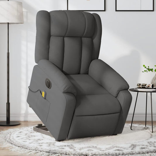 Massagestoel – Relaxfauteuil – TV Stoel – Verstelbare Stoel – Sta-op Hulp – Elektrisch Kantelbaar – 6-Punts Vibratiemassage – Donkergrijze Stof