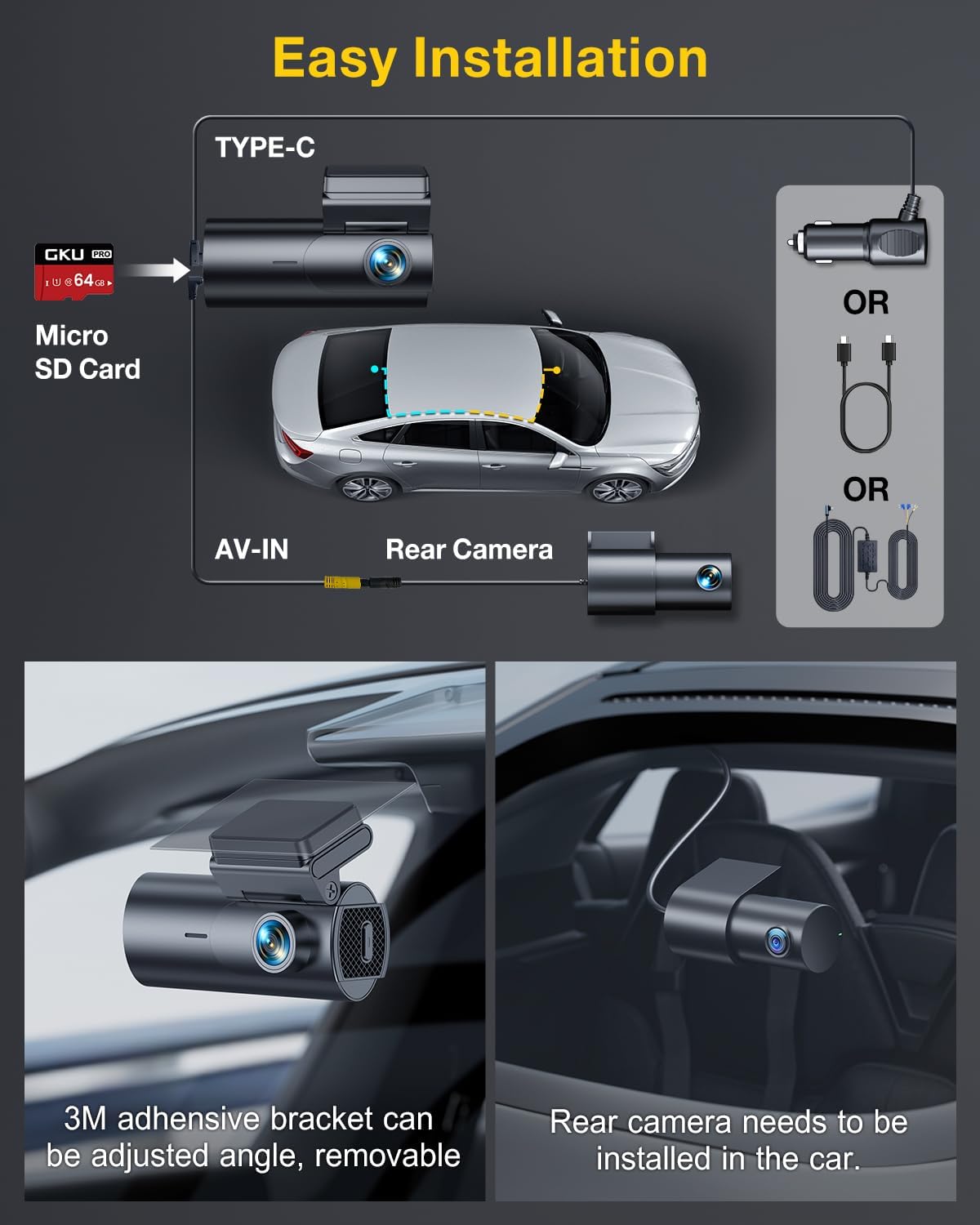Dashcam Auto Voor En Achter – Auto Camera – Rijcamera – Dubbele Dashcam – Voertuigcamera – 4K Voorcamera En 1080P Achtercamera, WiFi Met App, 170° Brede Hoek