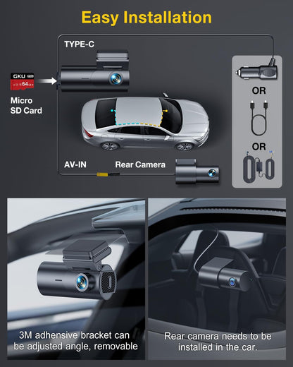 Dashcam Auto Voor En Achter – Auto Camera – Rijcamera – Dubbele Dashcam – Voertuigcamera – 4K Voorcamera En 1080P Achtercamera, WiFi Met App, 170° Brede Hoek