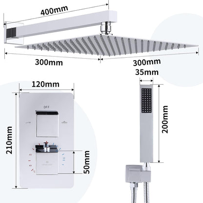 Douchekraan – Douchesysteem – Thermostaatkraan – Douchemengkraan – Regendouche – Inbouw – 30 cm Regendouchekop – Messing & Chroom