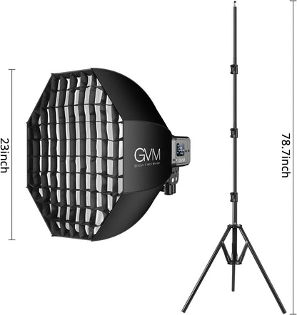 GVM 80W LED videolamp met softbox, app-bediening 2700K-7500K Bowens LED studiolicht continue verlichting, LED fotografie verlichting met 8 lichteffecten LED fotolamp voor studiovideo YouTube streaming