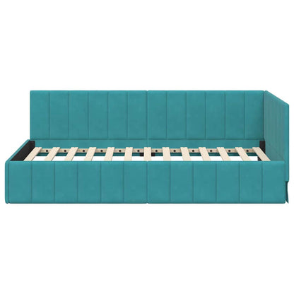 Bedframe – Bed – Eenpersoonsbed – Slaapbank – Kinderbed – Blauw Velvet Hoofdbord – Stevig Plaatmateriaal – Lattenbodem 80x200 cm