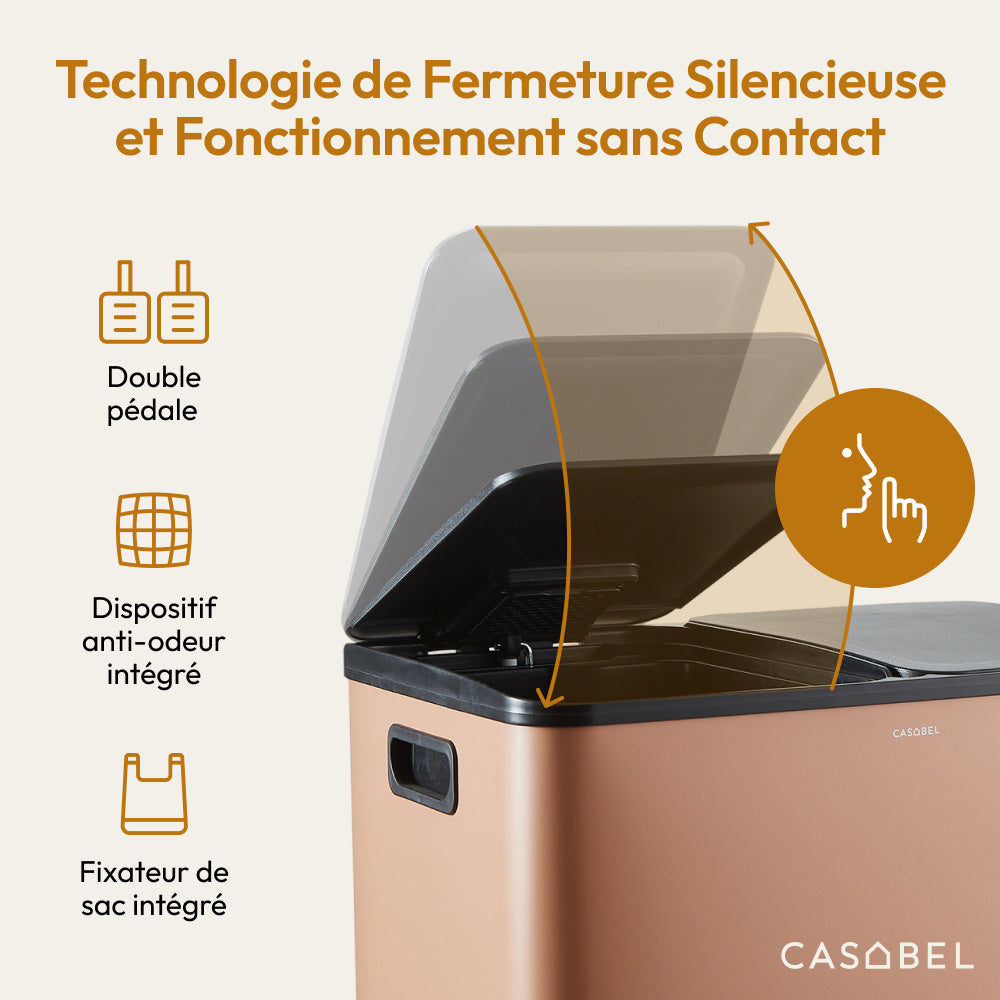 Afvalbak Keuken – Prullenbak – Vuilnisbak – Recyclingbak – Afvalemmer – 60 Liter – RVS Geborsteld Met Dubbele Compartimenten En Pedaalbediening
