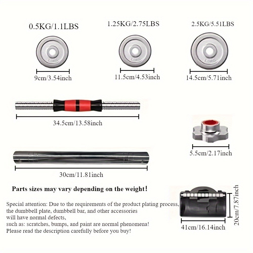PJ Fitness Chrome Dumbbell Set, Adjustable Weight - Dumbbell, Barbell Combination, Up to 14.97KG, Metal Link Used As Barbell, Chrome Weight, Hardcover Gift Box, Men's And Women's Home Gym Workout Training Equipment Common