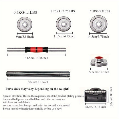 PJ Fitness Chrome Dumbbell Set, Adjustable Weight - Dumbbell, Barbell Combination, Up to 14.97KG, Metal Link Used As Barbell, Chrome Weight, Hardcover Gift Box, Men's And Women's Home Gym Workout Training Equipment Common