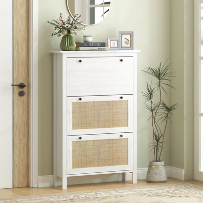 Schoenenkast – Schoenenopberger – Schoenenrek – Schoenenkastje – Schoenmeubel – Compact Ontwerp – Rattan Look Front