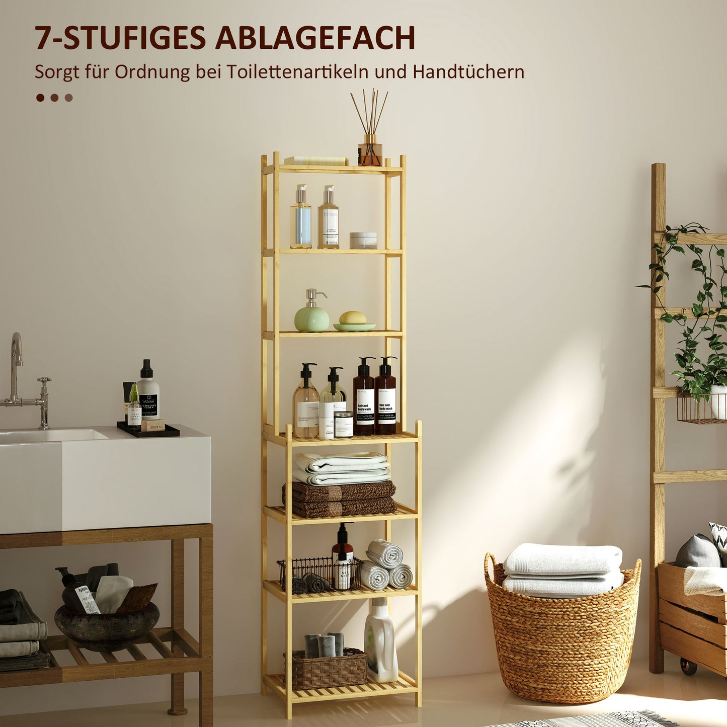 Badkamerplank – Badkamerrek – Opbergrek – Doucheplank – Bamboe Rek – Waterbestendig – 180 cm Hoog