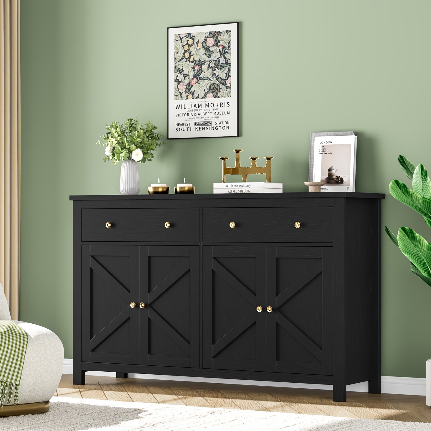 Ladekast – Kommode – Dressoir – Opbergkast – Ladenkast – Modern Zwart – 5 Ruime Laden – Duurzaam Hout 111×68×39,5 cm