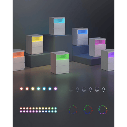 Nachtkastje – Bijzettafel – Ladekast – Bedkast – Opbergkast – Cloud White – Verstelbare LED-verlichting – Hoogwaardig MDF, Ruime lades