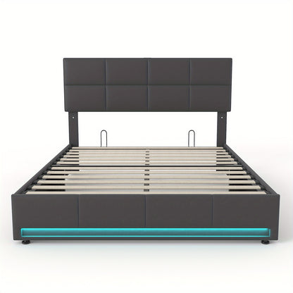 Bedframe – Opbergbed – Gestoffeerd Bed – Platformbed – Tweepersoonsbed – Hydraulisch Opbergsysteem – Geluidloos Metalen Frame – Zacht Fluwelen Hoofdbord