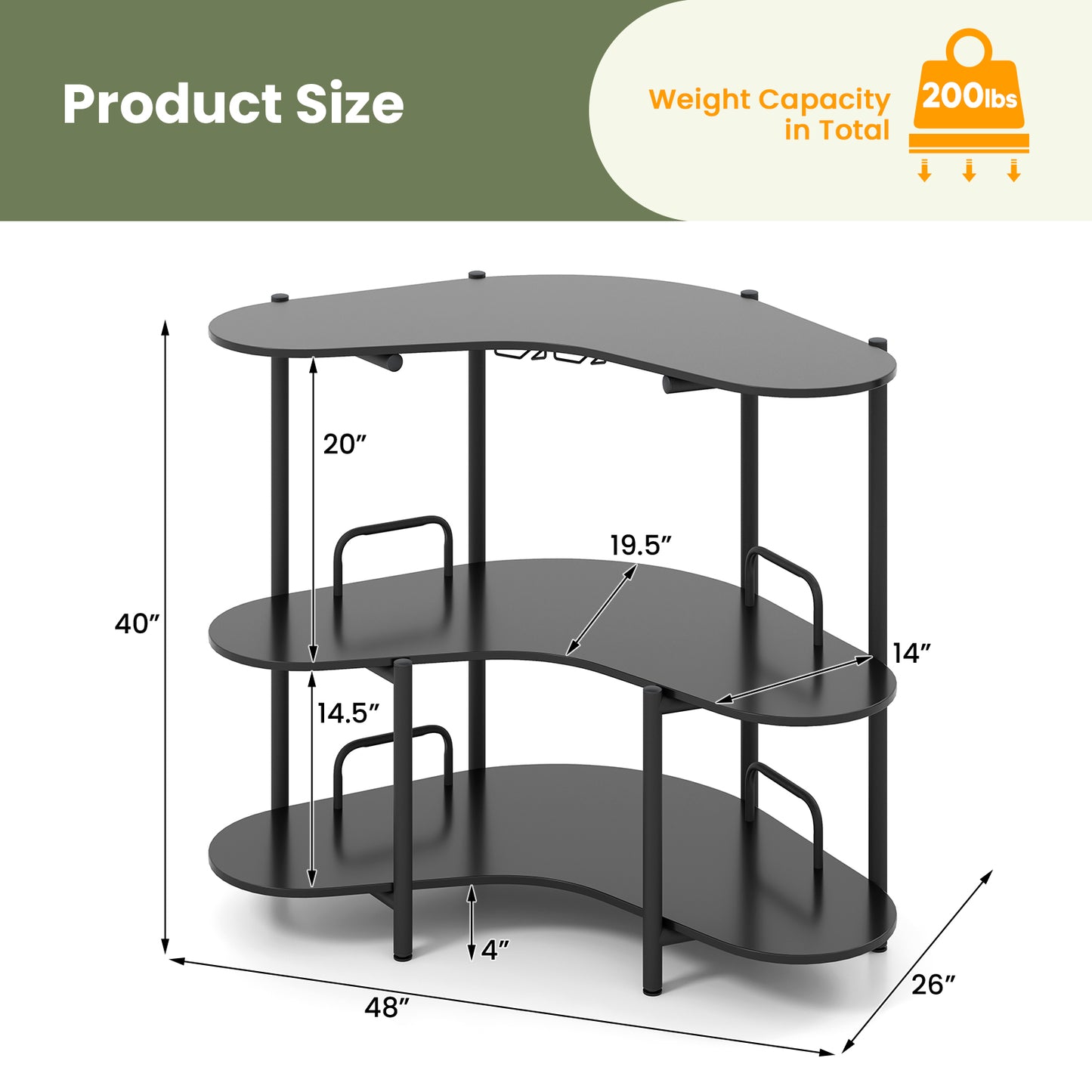 Homebar – Thuisbar – Mini Bar – Drankkast – Wijnrek – Industrieel Design – Metaal met Hout – 3 Laags Opbergruimte – Verstelbare Poten – 102 cm Hoog