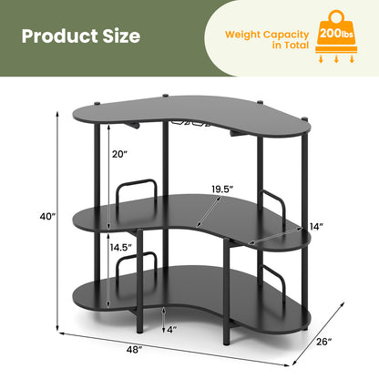 Homebar – Thuisbar – Mini Bar – Drankkast – Wijnrek – Industrieel Design – Metaal met Hout – 3 Laags Opbergruimte – Verstelbare Poten – 102 cm Hoog