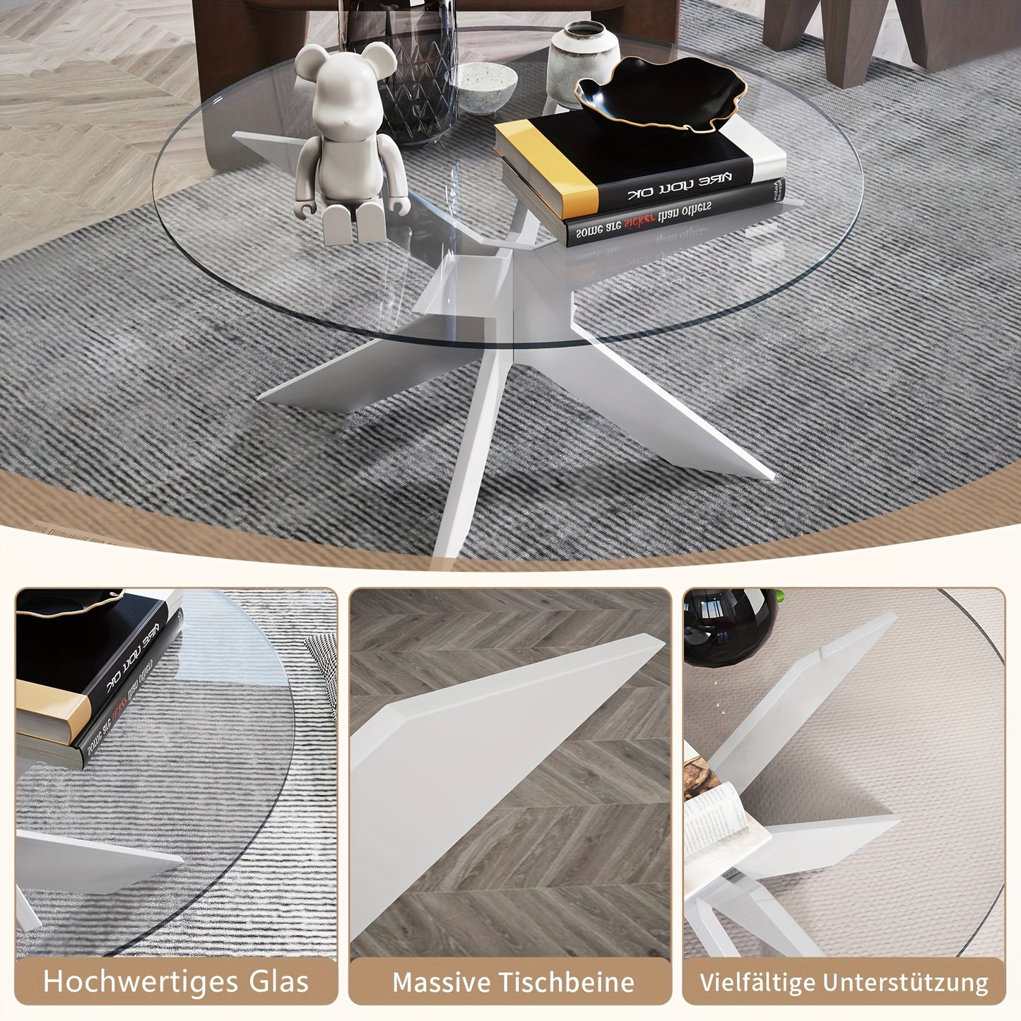 Round Coffee Table Made Of Tempered Glass, Living Room Table, Modern Sofa Table, Coffee Table, Glass Table For Living Room, Balcony, Bedroom, 80x40cm